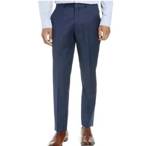 Nordstrom Tech Smart Mens Pants Size 44 x 36 Blue Trim Fit Wool Stretch Unhemmed